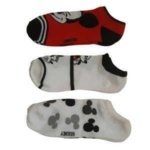 3 Pair Disney Mickey Mouse No See-ums Show Socks Red White Black